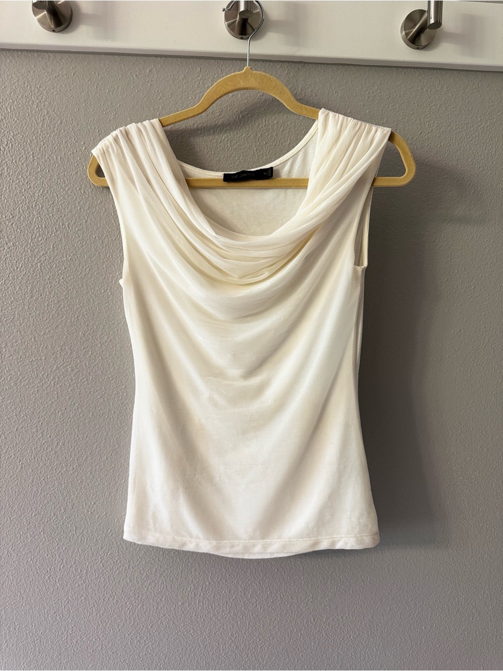 The Limited Cream Draped Neck Sleeveless Top